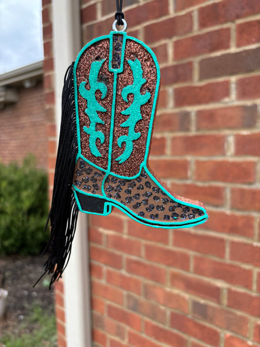 Turquoise & Leopard Boot